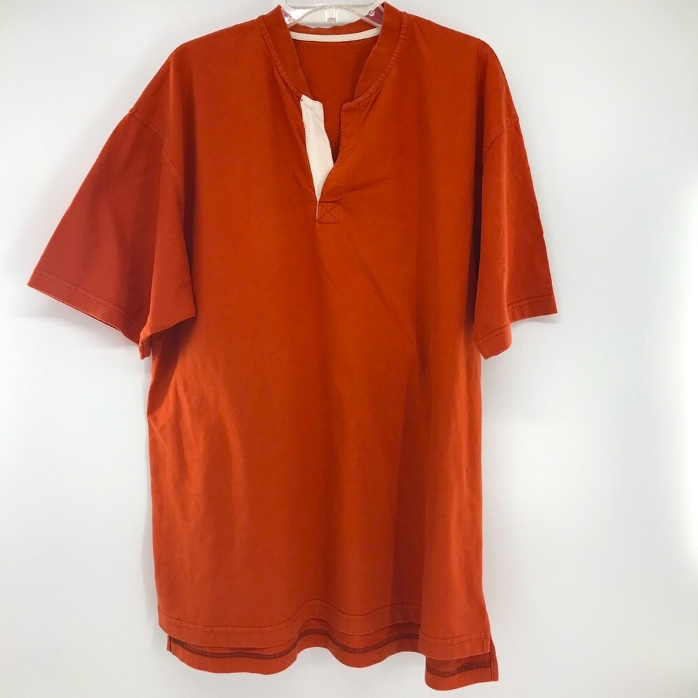 XL Mens Top Shirt Orange V neck White accent